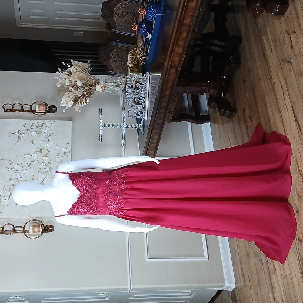 New Red A-line Formal Embellished Floral Embroidered Floor-Length Gown. Medium - Picture 12 of 17